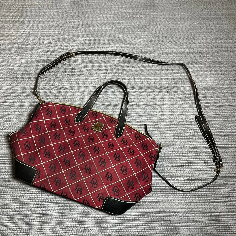 Dooney & Bourke Signature Monogram Satchel & Wallet Set Burgundy Black Crossbody